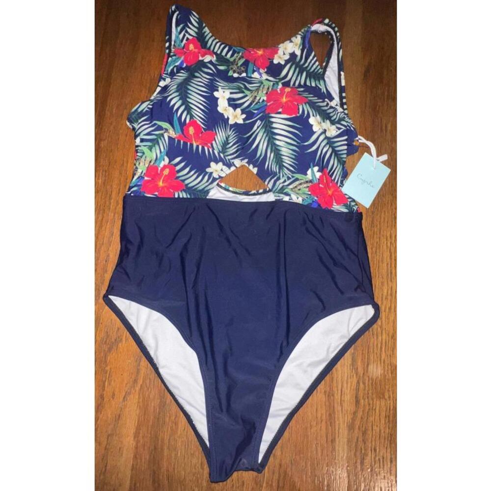 Cupshe Tropical Floral One-Piece Cutout Swimsuit NWT Medium‎